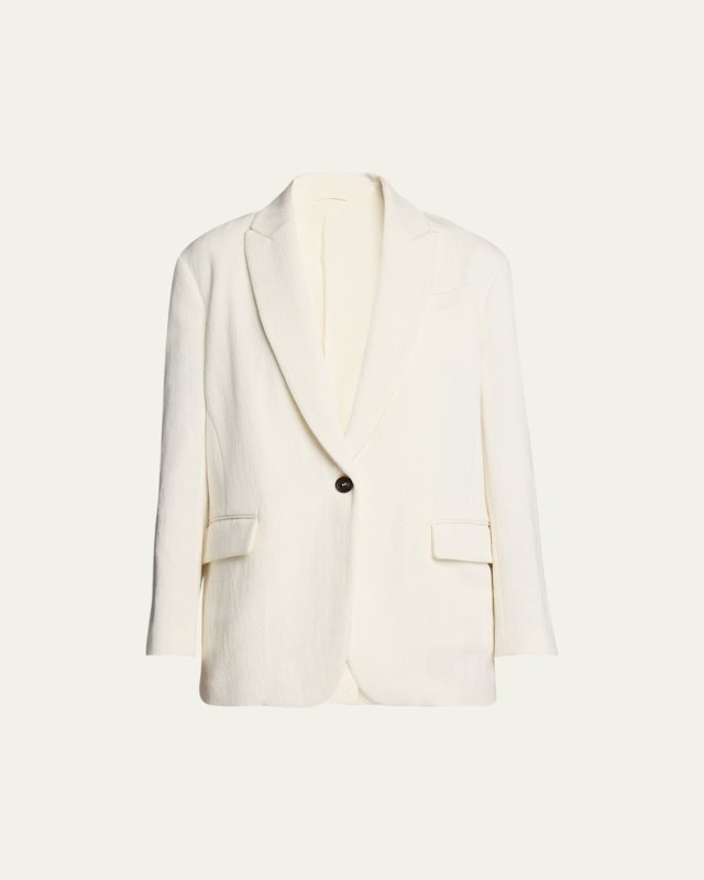 Cotton Linen Herringbone Single-Breasted Oversized Blazer